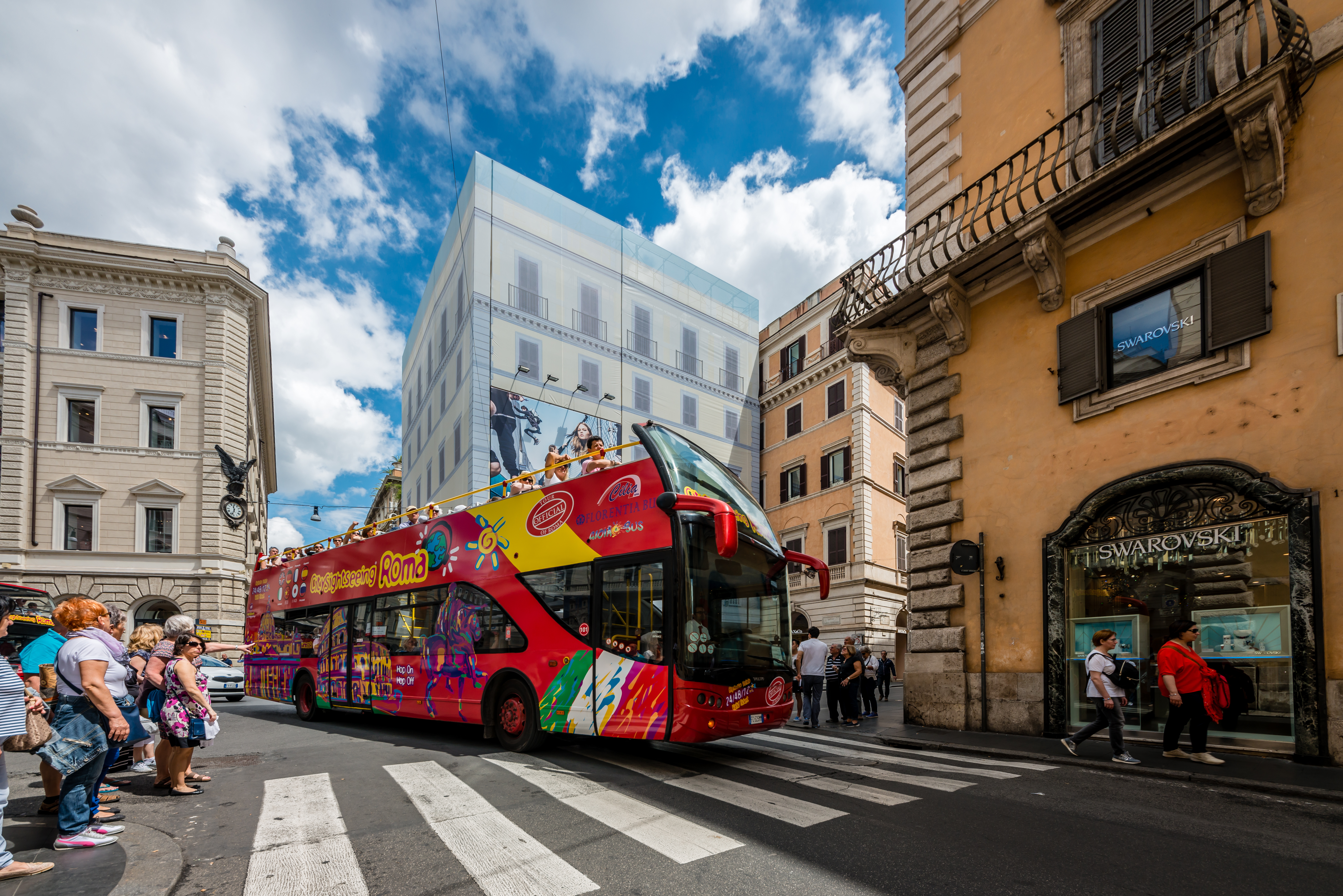 tourists waiting for Bus Tour in Rome, Italy.